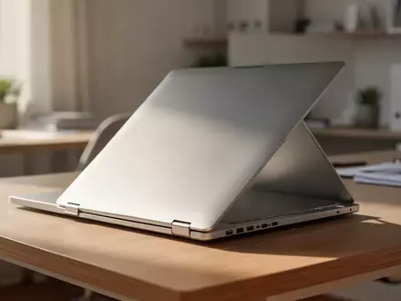 Ein silbernes Laptop auf einem hellen Holztisch in einem modernen, lichtdurchfluteten Büro. - Foto: über boerse-global.de