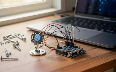 Ein selbstgebauter Fingerabdrucksensor mit Mikrocontroller, der per USB mit einem Laptop verbunden ist. - Foto: über boerse-global.de