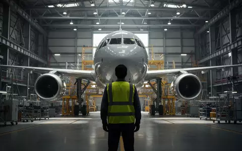 Ein Ingenieur in einer Boeing-Flugzeughalle vor einer Fertigungslinie während laufender Tarifverhandlungen. - Foto: über boerse-global.de