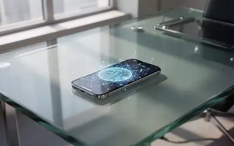 Ein modernes, minimalistisches Büro mit einem Smartphone, das eine abstrakte digitale Netzwerkgrafik anzeigt. - Foto: über boerse-global.de