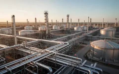 Moderne Industrieanlage mit Pipelines und Speichertanks einer Energieinfrastruktur bei Sonnenuntergang. - Foto: über boerse-global.de