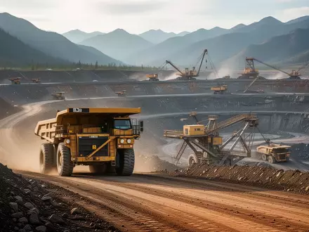Ein moderner Goldtagebau mit einem großen Muldenkipper in einer bergigen Landschaft. - Foto: über boerse-global.de