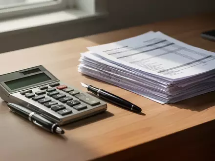 Ein aufgeräumter Schreibtisch mit einem Taschenrechner und Finanzunterlagen in natürlichem Licht. - Foto: über boerse-global.de