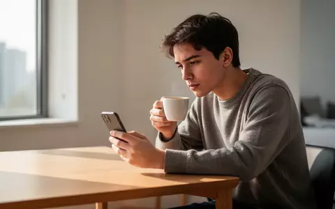 Ein junger Erwachsener sitzt nachdenklich an einem Schreibtisch mit einem Smartphone und einer Kaffeetasse. - Foto: über boerse-global.de