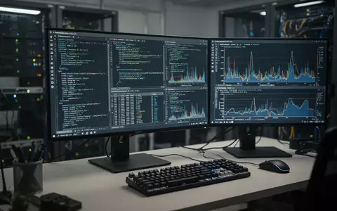 Ein moderner IT-Arbeitsplatz mit Monitoren, die komplexe Terminal-Befehle und Datenanalysen anzeigen, in einer professionellen Büroumgebung. - Foto: über boerse-global.de