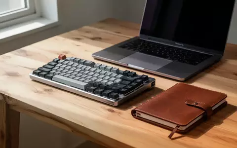 Ein minimalistischer, aufgeräumter Schreibtisch mit einer mechanischen Tastatur und einem Notizbuch bei natürlichem Licht. - Foto: über boerse-global.de