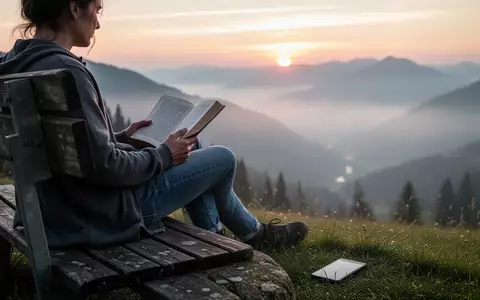 Eine Person liest entspannt ein Buch in einer Berglandschaft, während ein Smartphone ungenutzt neben ihr auf dem Boden liegt. - Foto: über boerse-global.de