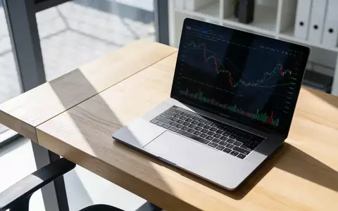 Ein minimalistischer Büroarbeitsplatz mit einem Laptop, auf dem abstrakte Finanzdiagramme ohne Text zu sehen sind. - Foto: über boerse-global.de