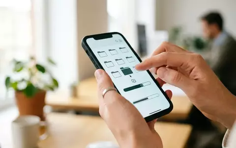 Nahaufnahme einer Person, die auf einem Smartphone eine Dateiverwaltungs-App in einem hellen Büro bedient. - Foto: über boerse-global.de