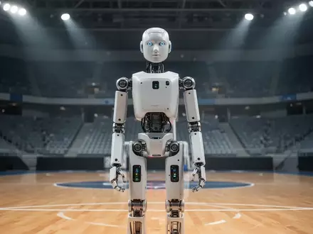 Ein moderner humanoider Roboter steht in einer hellen Sportarena bei den Welt-Humanoiden-Roboterspielen in Peking. - Foto: über boerse-global.de