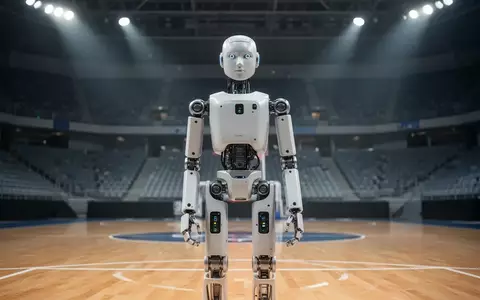 Ein moderner humanoider Roboter steht in einer hellen Sportarena bei den Welt-Humanoiden-Roboterspielen in Peking. - Foto: über boerse-global.de