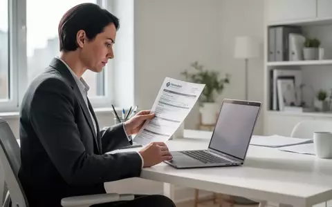 Person im Homeoffice hält ein ärztliches Attest vor einem Laptop, während sie über ihre Urlaubsansprüche bei Krankheit nachdenkt. - Foto: über boerse-global.de