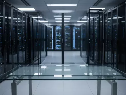 Ein moderner Serverraum mit Reihen von dunklen Serverschränken in kühler, blauer Beleuchtung. - Foto: über boerse-global.de