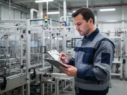 Ein Instandhaltungstechniker in einer modernen Industriehalle bei der Arbeit mit einem Klemmbrett und Tablet. - Foto: über boerse-global.de