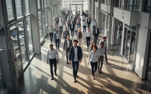 Eine vielfältige Gruppe von Beschäftigten in einem modernen Büroflur während eines Schichtwechsels. - Foto: über boerse-global.de