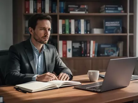 Ein Forscher sitzt nachdenklich an einem Schreibtisch in einem hellen, modern eingerichteten Büro mit Fachliteratur. - Foto: über boerse-global.de