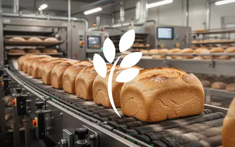 Moderne industrielle Backstraße mit goldbraunen Brotlaiben in einer Produktionsstätte. - Foto: über boerse-global.de