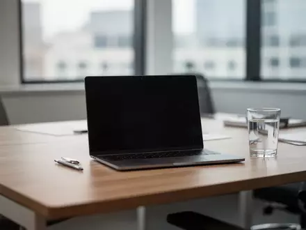 Ein aufgeräumter, minimalistischer Schreibtisch in einem hellen Büro während einer Arbeitspause. - Foto: über boerse-global.de