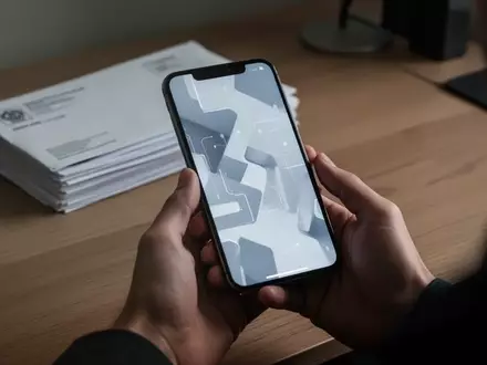 Nahaufnahme einer Person, die ein Smartphone in den Händen hält, während im Hintergrund ungeöffnete Briefumschläge liegen. - Foto: über boerse-global.de