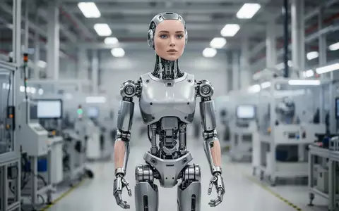 Ein humanoider Roboter steht in einer modernen, hellen Fertigungshalle in einer industriellen Umgebung. - Foto: über boerse-global.de