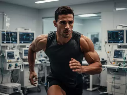 Sportler bei einem intensiven Training in einem modernen sportwissenschaftlichen Labor zur Untersuchung molekularer Prozesse. - Foto: über boerse-global.de