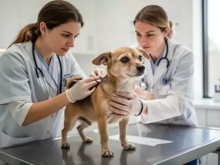 Ein Tierarzt untersucht einen Hund in einer hellen, modernen Praxis, um das Gewicht und die Gesundheit zu kontrollieren. - Foto: über boerse-global.de
