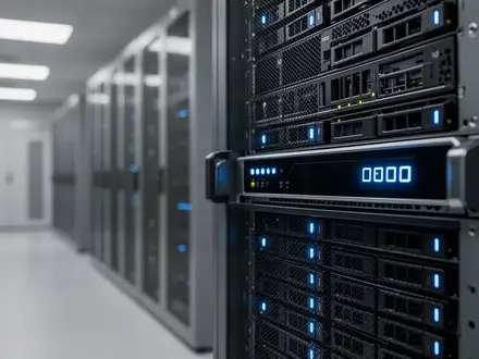 Moderne Serveranlage in einem Rechenzentrum mit leuchtenden Statusanzeigen. - Foto: über boerse-global.de