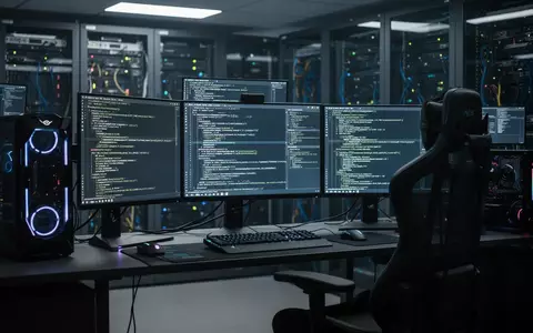 Modernes Büro mit leistungsstarkem Gaming-PC und Monitoren, die Datenströme und Code zeigen, während einer Cybersicherheitsermittlung. - Foto: über boerse-global.de