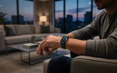Eine Person trägt ein biometrisches Sensorarmband zur Messung physiologischer Stresssignale in einer ruhigen Wohnumgebung. - Foto: über boerse-global.de