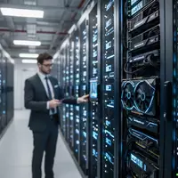 Ein moderner Serverraum mit beleuchteten Hochleistungsrechnern für KI-Infrastrukturen in einem Rechenzentrum. - Foto: über boerse-global.de