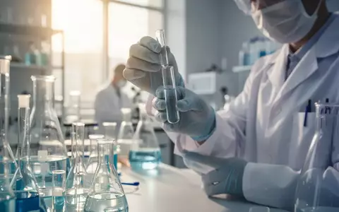 Ein Wissenschaftler arbeitet in einem modernen medizinischen Labor mit einer Glasphiole. - Foto: über boerse-global.de