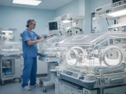 Ein moderner, steriler neonatologischer Intensivbereich mit medizinischer Ausrüstung in einer Klinik. - Foto: über boerse-global.de