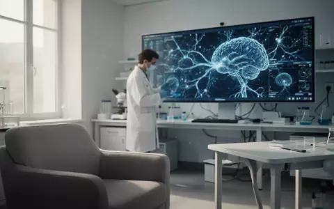 Ein Wissenschaftler beobachtet komplexe neuronale Visualisierungen in einem modernen medizinischen Forschungslabor. - Foto: über boerse-global.de