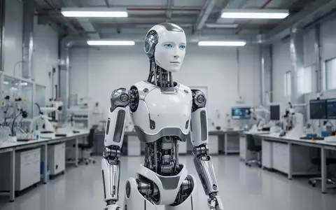 Ein hochmoderner humanoider Roboter steht in einem hellen, minimalistischen Forschungslabor. - Foto: über boerse-global.de