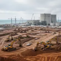 Große Baustelle für die Vorbereitungen eines Kernkraftwerks mit Erdarbeiten und schwerem Gerät auf einem weitläufigen Gelände. - Foto: über boerse-global.de