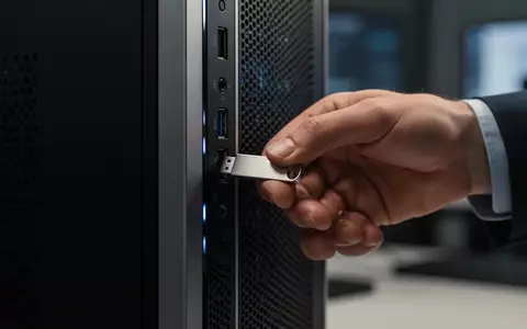 Eine Nahaufnahme einer Hand, die einen USB-Stick in einen Computer einsteckt, um eine Systemrettung vorzubereiten. - Foto: über boerse-global.de