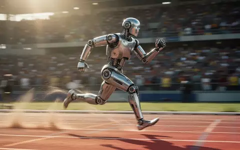 Ein humanoider Roboter beim Sprint auf einer Leichtathletikbahn in einem Stadion. - Foto: über boerse-global.de