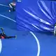Die Roboter waren nach ihrem Lauf an einer Schutzwand abgeprallt.  - Bild: Johannes Neudecker/dpa