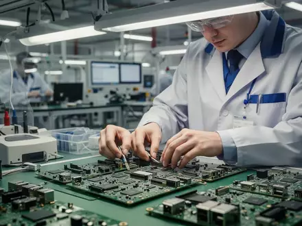 Ein Techniker bei der präzisen Arbeit an einer Leiterplatte in einer modernen Elektronikfertigung. - Foto: über boerse-global.de