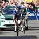 Giulio Pellizzari siegte im Sprint vor Isaac del Toro. - Bild: Uli Deck/dpa