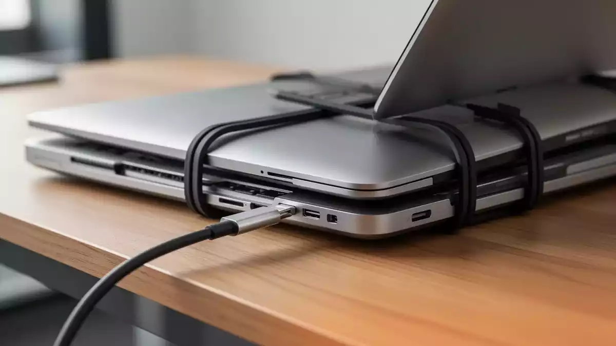 MacBook-Display via Gummiband und Software als Monitor zweckentfremdet