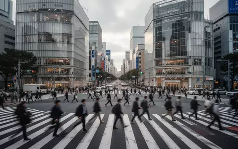 Belebte Straßenkreuzung im Geschäftsviertel von Tokio bei bewölktem Tageslicht. - Foto: über boerse-global.de