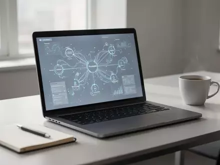 Ein moderner, aufgeräumter Arbeitsplatz mit einem Laptop, auf dem eine KI-Schnittstelle für die Zusammenarbeit zu sehen ist. - Foto: über boerse-global.de