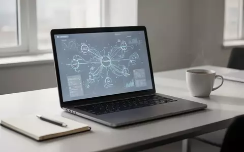 Ein moderner, aufgeräumter Arbeitsplatz mit einem Laptop, auf dem eine KI-Schnittstelle für die Zusammenarbeit zu sehen ist. - Foto: über boerse-global.de