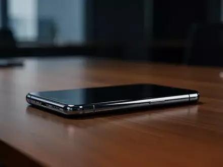 Ein Smartphone liegt auf einem dunklen Schreibtisch in einem professionellen Umfeld bei sanftem, cineastischem Licht. - Foto: über boerse-global.de