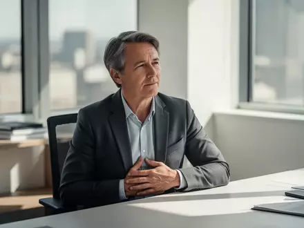 Eine nachdenkliche Person in einer modernen Büroumgebung, die das Thema Stoffwechselgesundheit und Lebensstil visualisiert. - Foto: über boerse-global.de