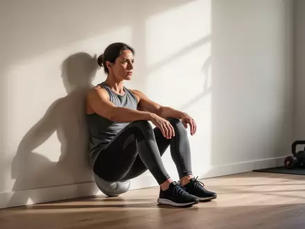 Eine Person führt konzentriert eine Wandsitz-Übung an einer hellen Wand in einem minimalistischen Trainingsraum aus. - Foto: über boerse-global.de