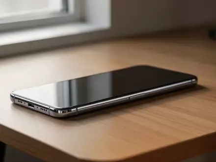 Ein schlankes Smartphone liegt auf einem minimalistischen Holztisch bei natürlichem Lichteinfall. - Foto: über boerse-global.de