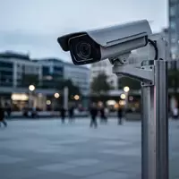 Eine moderne Überwachungskamera an einem Mast auf einem öffentlichen Platz bei Dämmerung. - Foto: über boerse-global.de