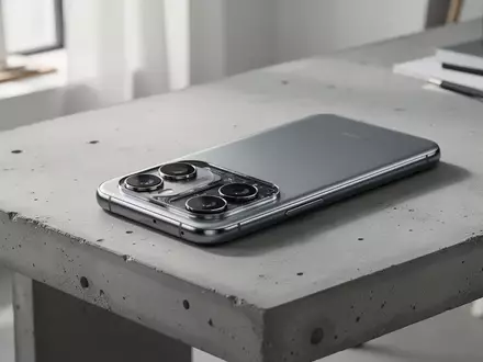 Modernes Smartphone mit aufwendigem Kamerasystem auf einem minimalistischen Schreibtisch in einem hellen Studio. - Foto: über boerse-global.de